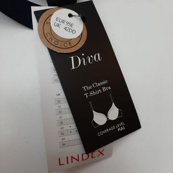 LINDEX Diva T-Shirt Bra Matte & Satin Smooth Full Coverage Black 42 DD - Picture 8 of 15